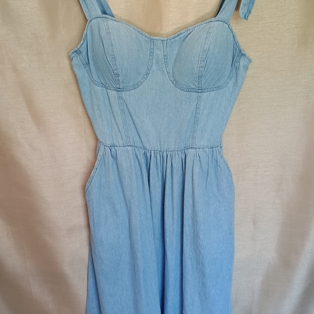 LC Lauren Conrad Light Blue Smocked Denim Dress